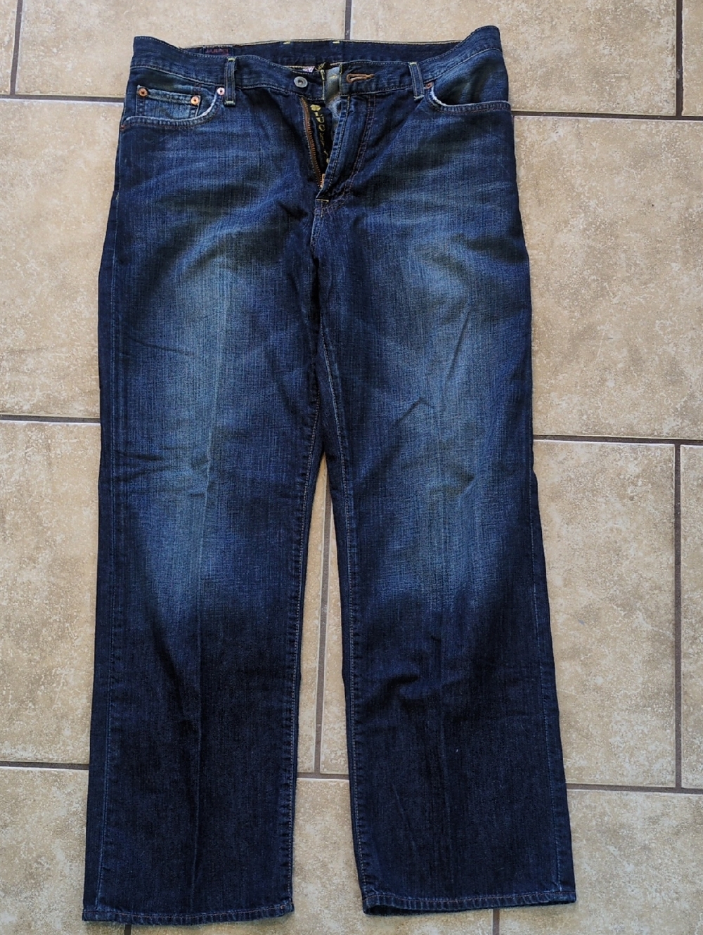 Lucky Brand Blue Straight Leg Jeans with Contrast Stitching
